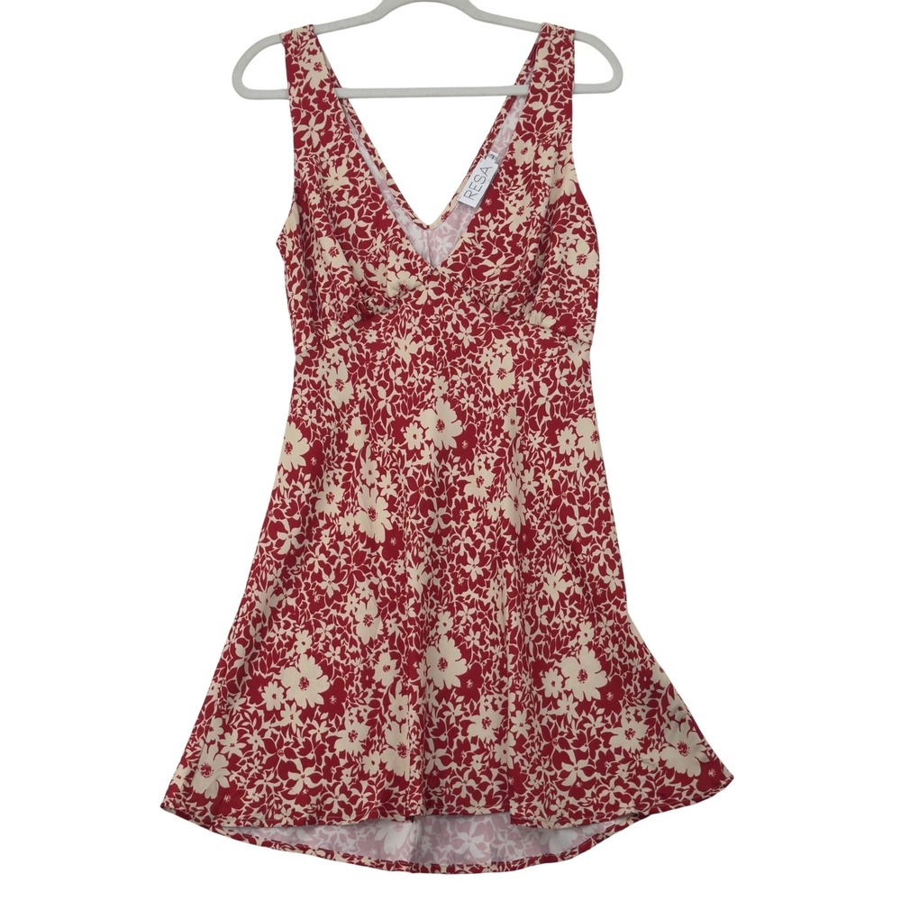 Floral V-Neck Sleeveless Dress - Red & Cream